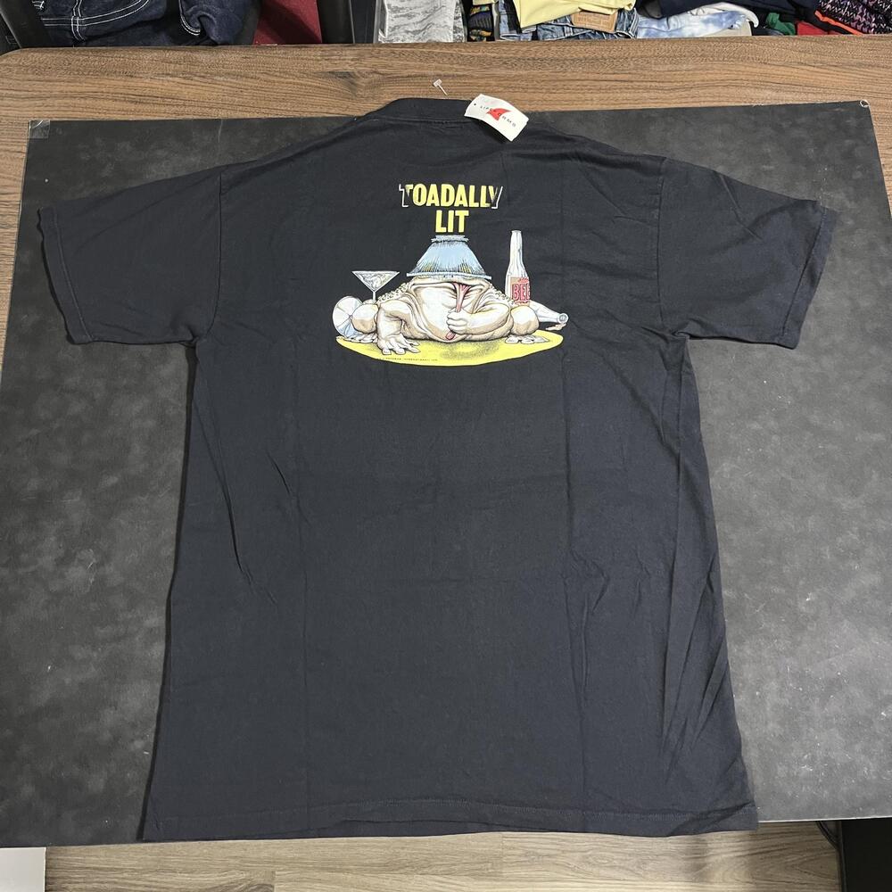 Vintage Lifeforms Toadally Lit Shirt Mens Large Black Drunk Toad Beer Tee 90s